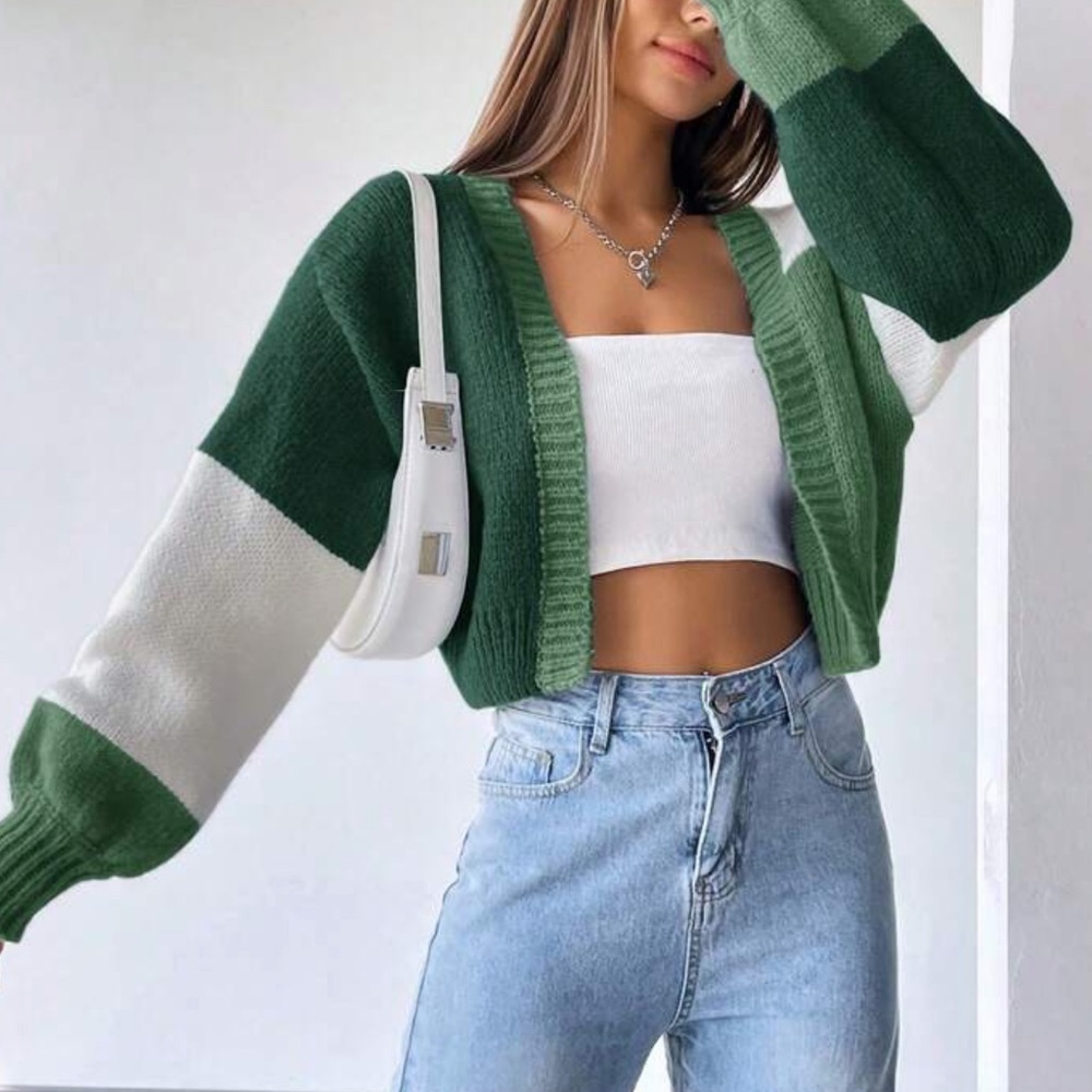 Green and White Women's Sweater